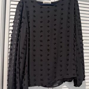 Women’s Black Swiss-Dot Long-Sleeve Blouse